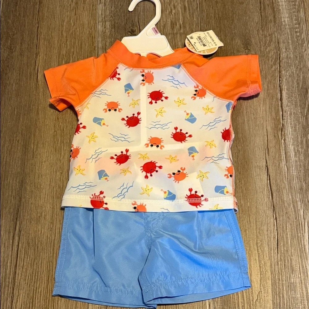 First Impressions Orange & Blue Crab UPF 50 Rashguard Swim Set